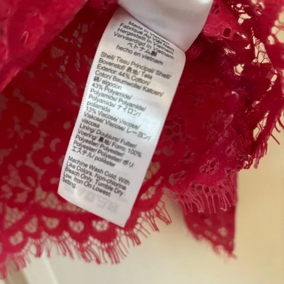 J. Crew Scalloped Lace Mockneck Top Vibrant Pink Lace Blouse Size 14 Sheer Glam - Picture 6 of 12